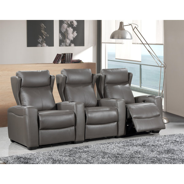 Wildon Home® Vallecito Leather Power Reclining Home Theater Seating with Cup Holder Wayfair